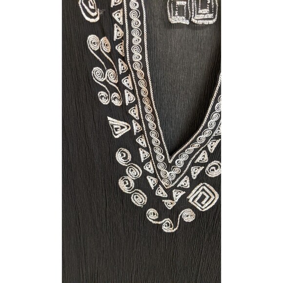 CHICO'S Women's Black Silk Embroidered Deep-V Cover-Up Beach Cruise 10/12 - Picture 3 of 11